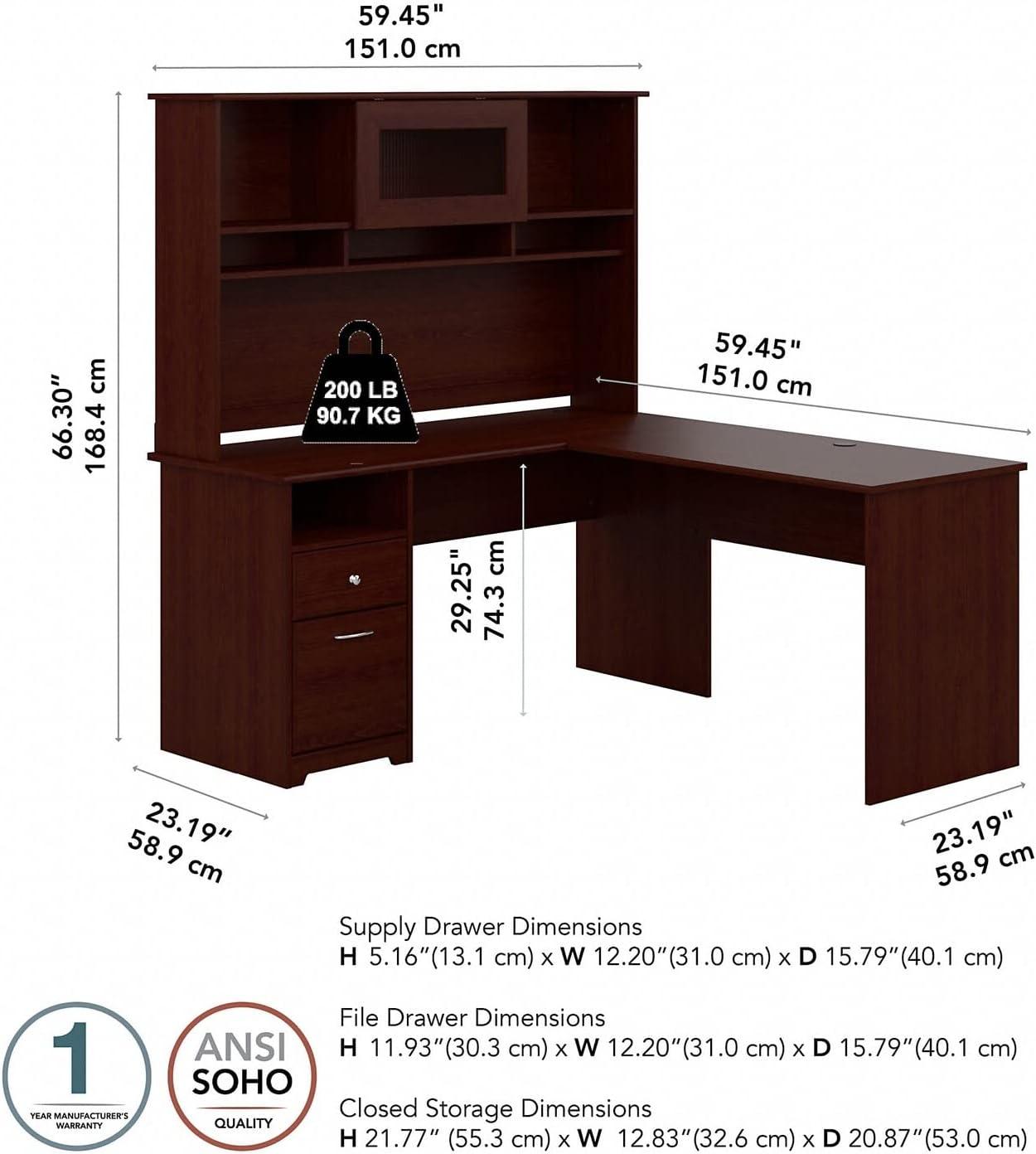 Cabot 60W L Shaped Computer Desk with Hutch Modern Gray - Bush Furniture