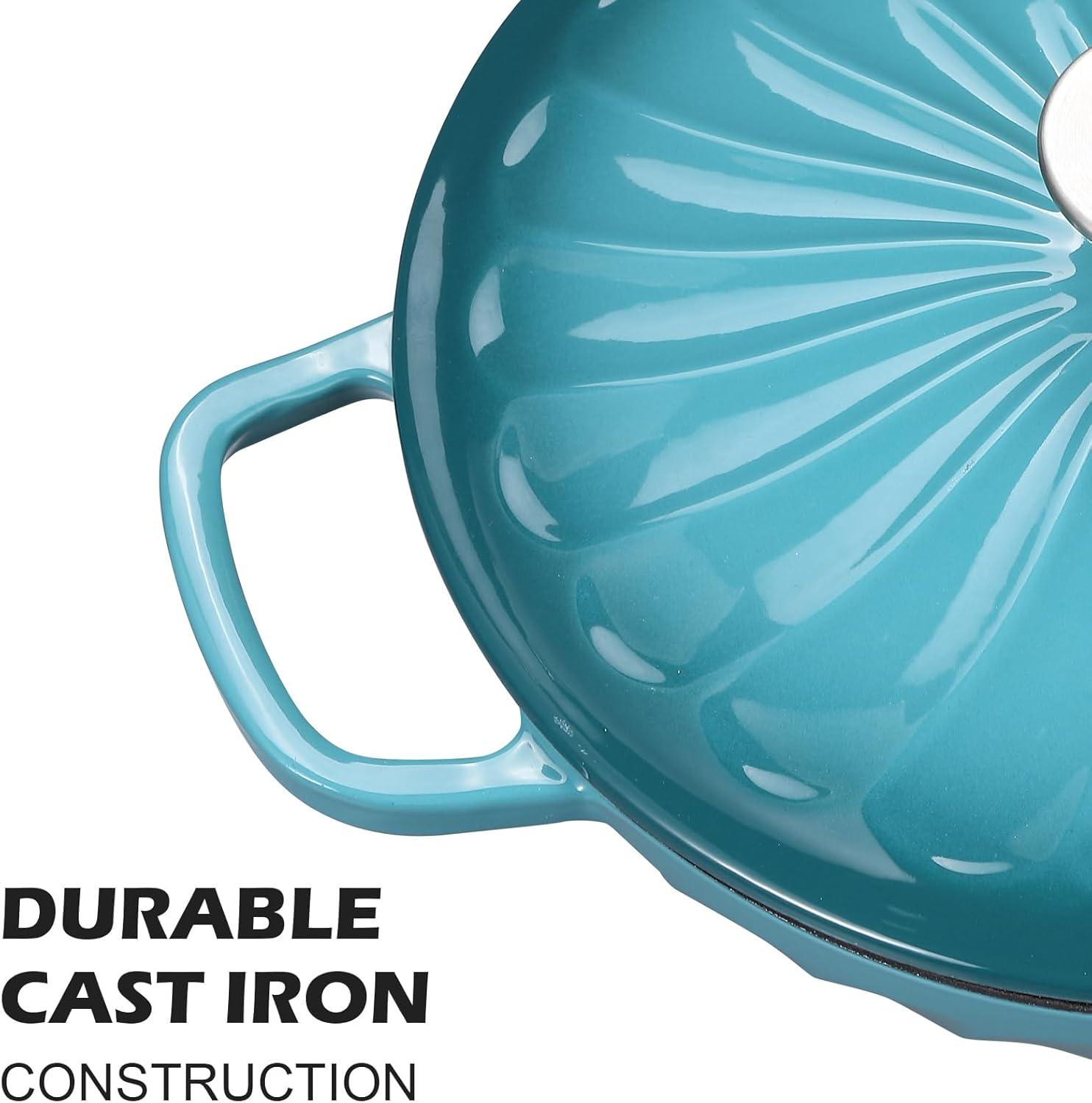 4 SEASONS FURNITURE 7 QT Enameled Cast Iron Oval Dutch Oven with Lid – Non-Stick Coating & Dual Handles