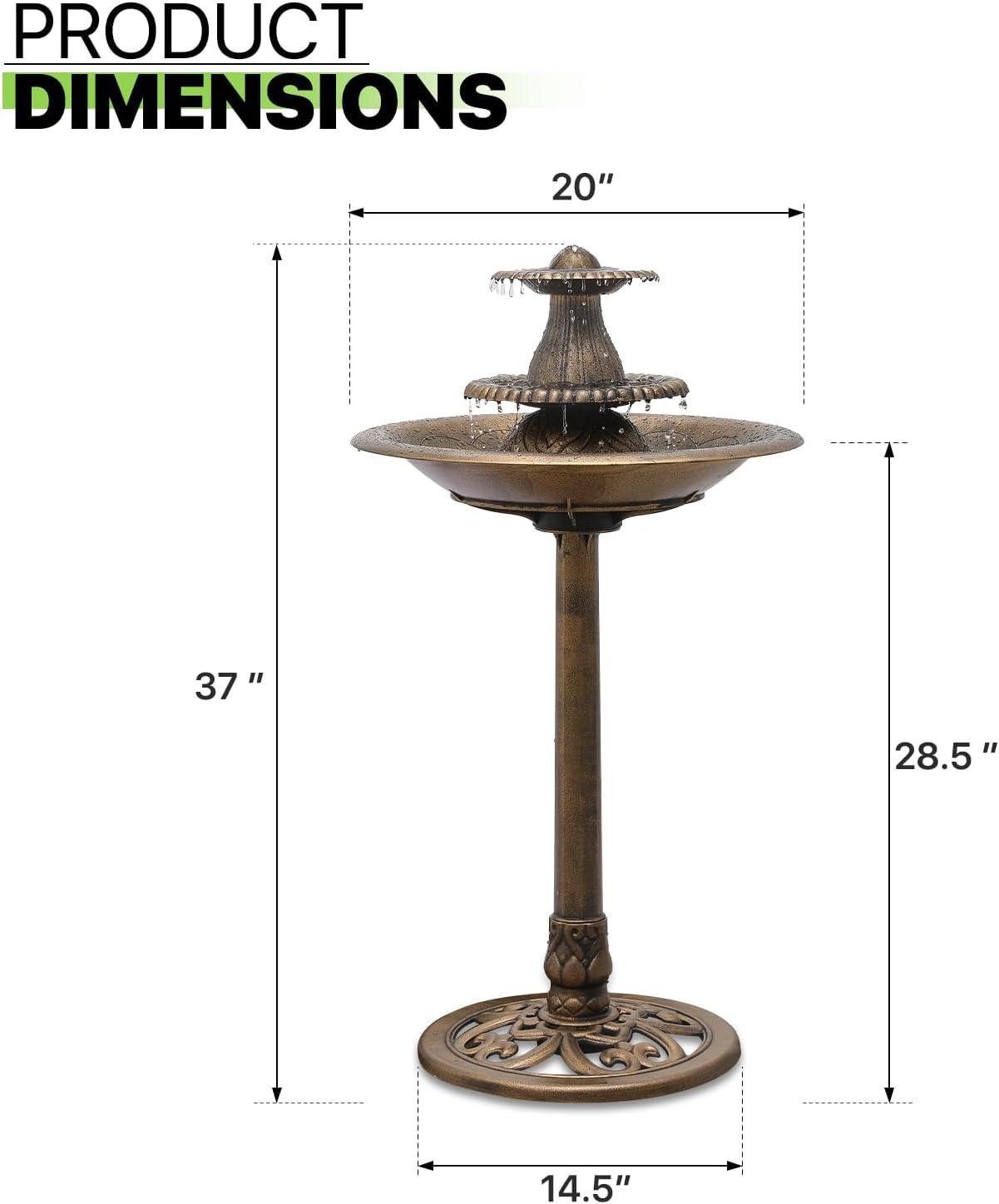 Magshion 35" Outdoor Garden Pedestal Water Fountain and Birdbath, 3 Tier Waterfall with Recirculating Pump, for Garden Patio Backyard D?cor, Bronze