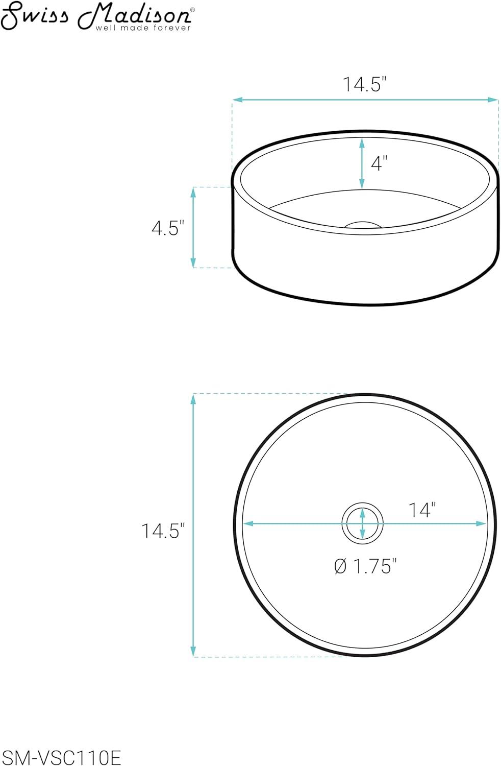 Lisse 14.5" Round Concrete Vessel Bathroom Sink in Dark Gray