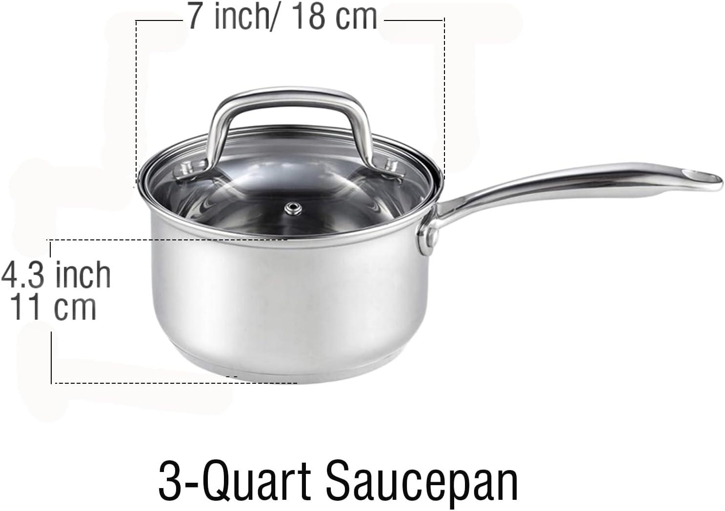 3-Quart Stainless Steel Saucepan with Glass Lid