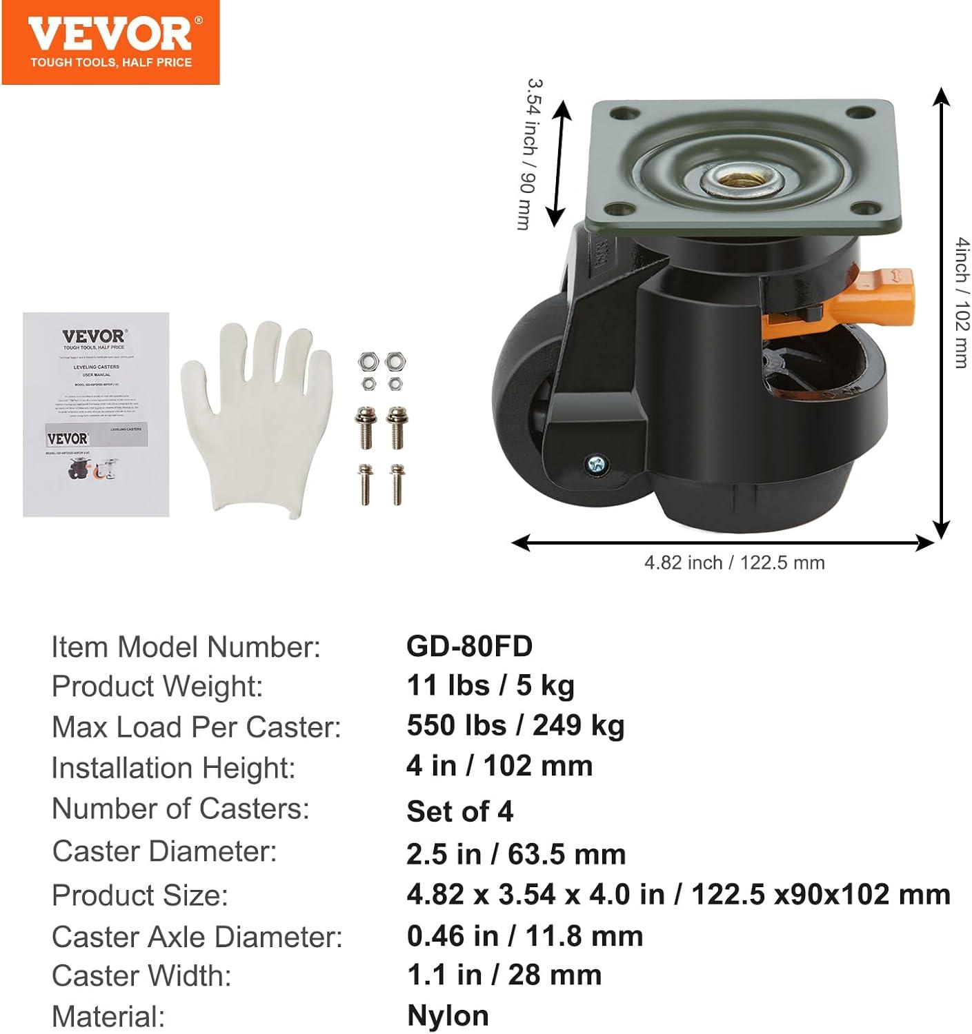 Stellweilan Tessberg Leveling Casters, Set of 4, 2200 lbs Total Load Capacity (Set of 4)