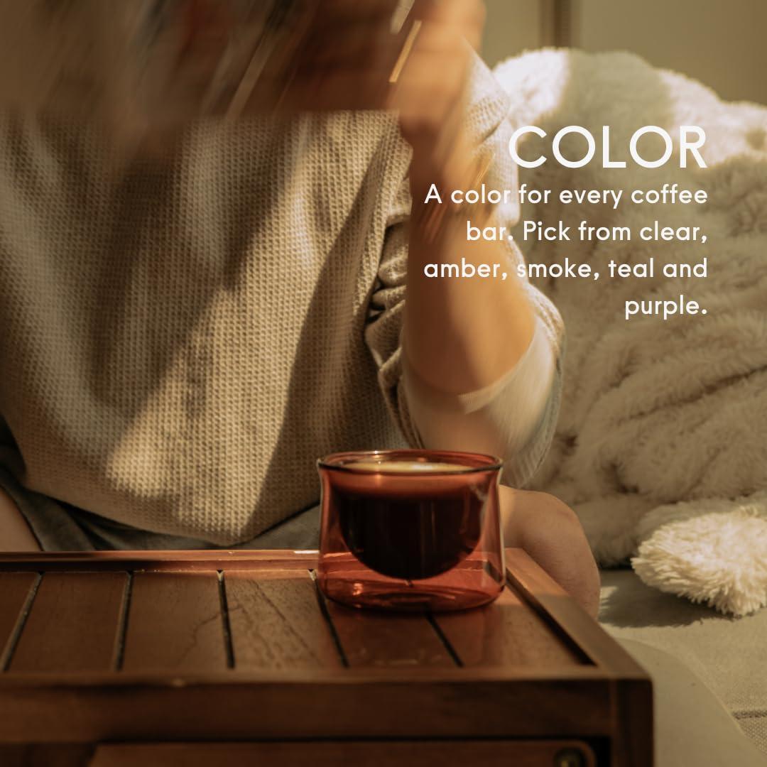 FLUR Latte Glass (Set of 2): For Lattes and Milk Drinks - Makes Latte Art Easier - Double-Walled Borosilicate Glass - Handmade - 7oz (Teal)