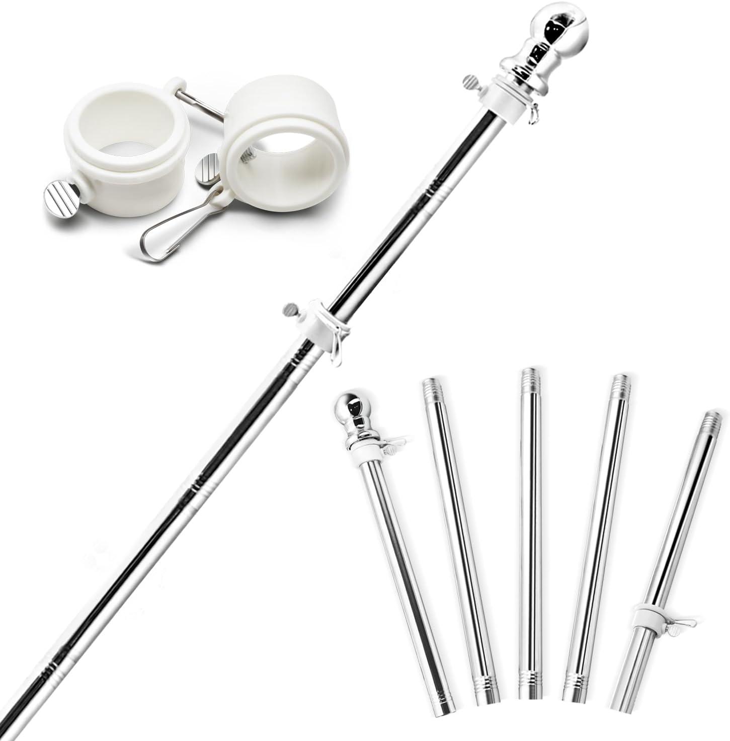 6-Foot Stainless Steel Adjustable Flag Pole Kit with Rotating Rings