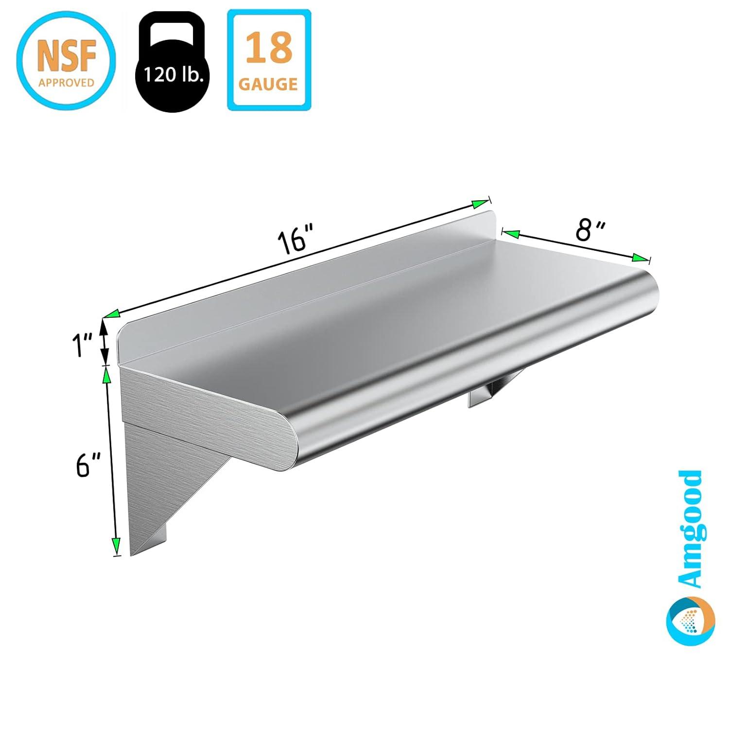 16" Stainless Steel Wall Shelf with Square Edge