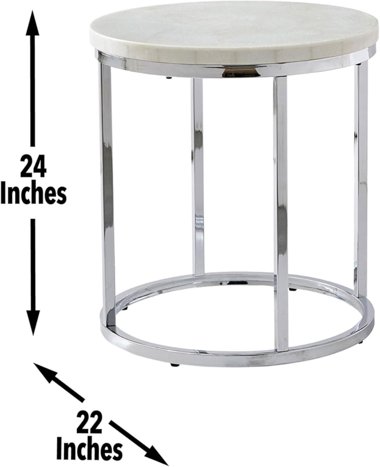 Echo Round End Table White - Steve Silver Co.: Chrome Base, 22" Marble Top, Contemporary Design, No Tools Assembly