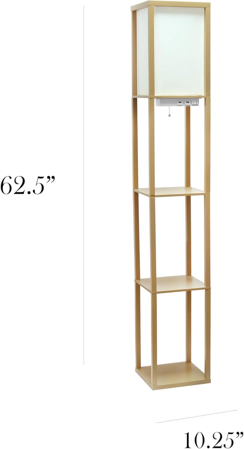 Floor Lamp Etagere Organizer Storage Shelf with 2 USB Charging Ports and Linen Shade - Simple Designs