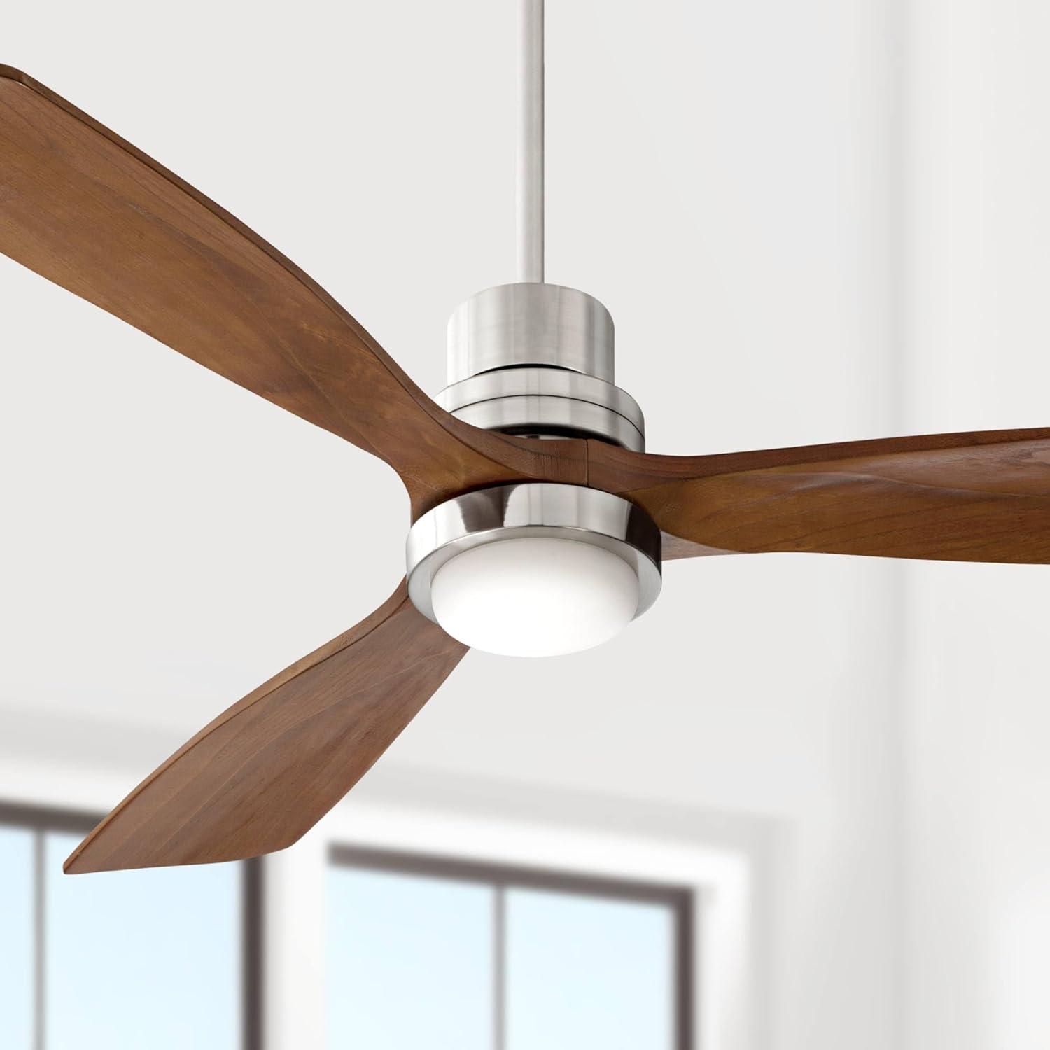 52" Casa Vieja Delta-Wing DC Rustic Farmhouse 3 Blade Indoor Ceiling Fan LED Light Remote Control Brushed Nickel Walnut Wood for Living Room Kitchen