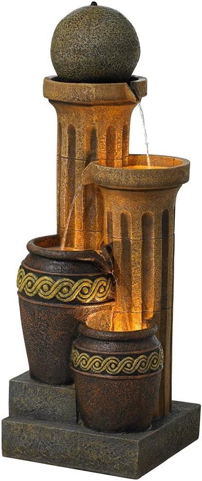 Rustic Polyresin 50" Outdoor Water Fountain with LED Light