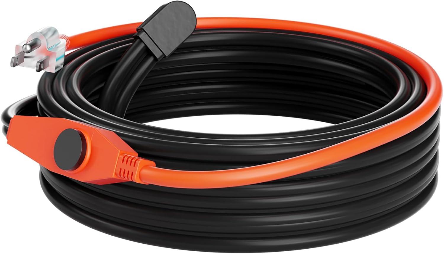 VEVOR Pipe Heating Cable 30FT 7W/FT Heat Tape for Pipes with Built-in Thermostat