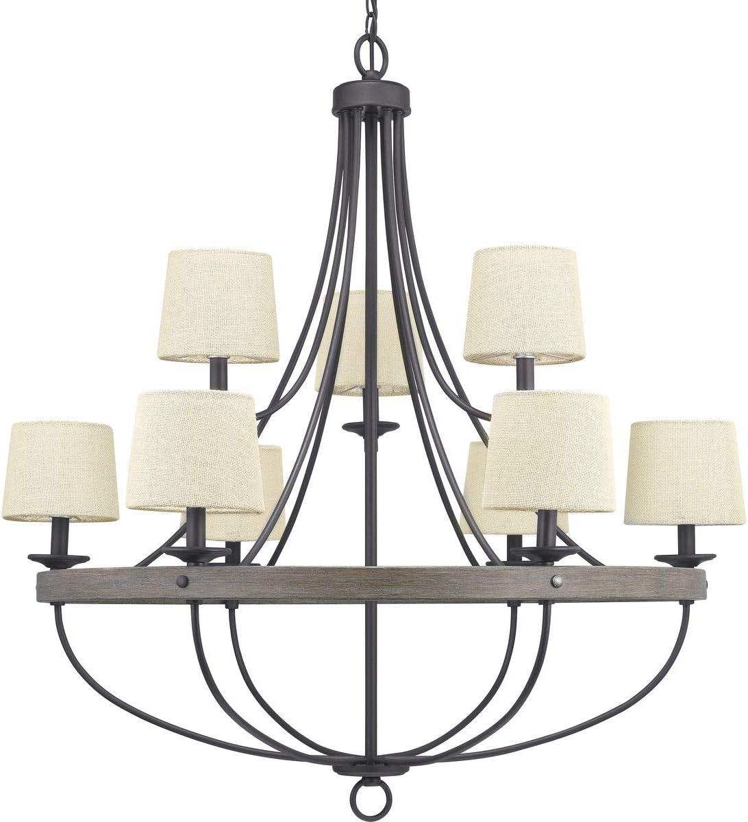 Progress Lighting Gulliver 9-Light Chandelier, Graphite, Wood Grained Texture Shade