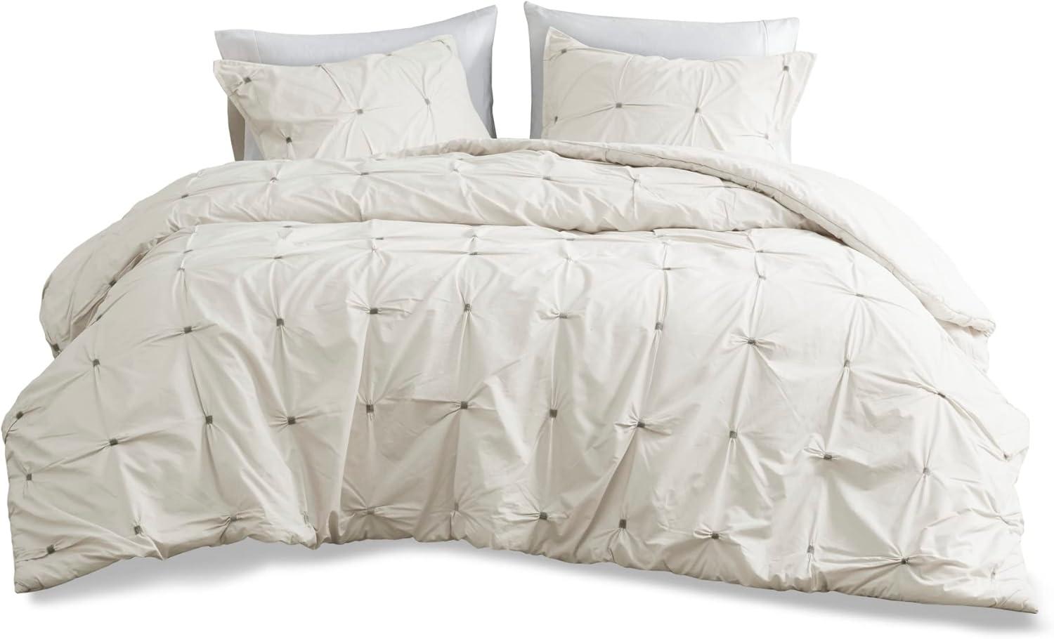 King White Cotton Embroidered Comforter Set with Shams