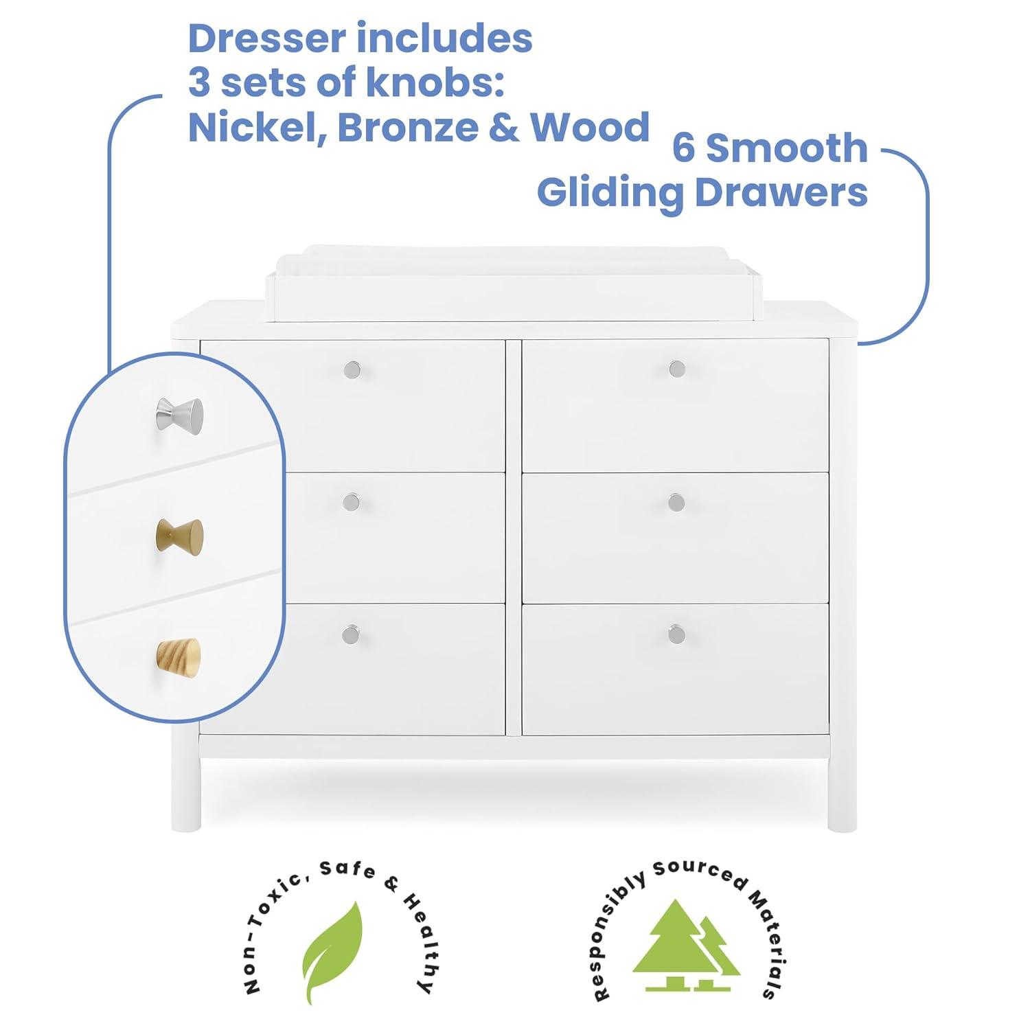 Delta Children Delta Children Brooks 6 Drawer Dresser With Interlocking Drawers (Includes 3 Sets Of Knobs – Choose From Natural, Brushed Nickel & Melted Bronze), Bianca