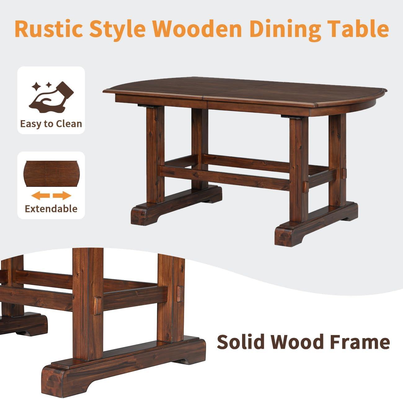 Cherry Wood Extendable Dining Table Set with Linen Upholstered Chairs and Bench