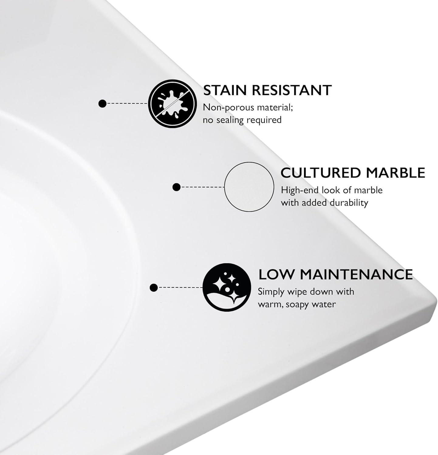 73 Inch Cultured Marble Vanity Top Two Sinks with Backsplash, White