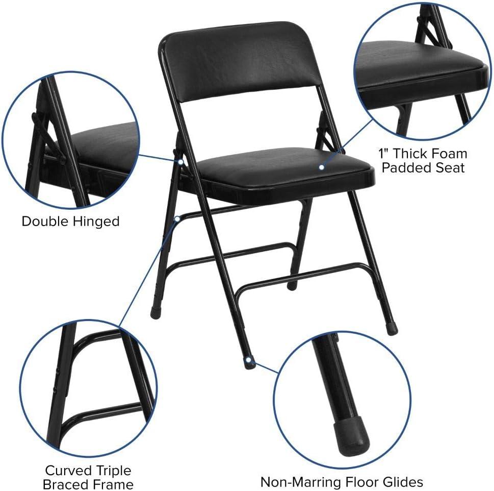 Flash Furniture HERCULES Series Metal Folding Chairs with Padded Seats | Set of 2 Black Metal Folding Chairs