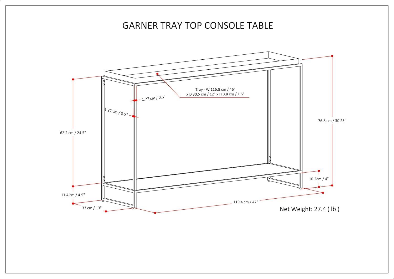 Garner Black Metal Tray Top Console Table with Storage