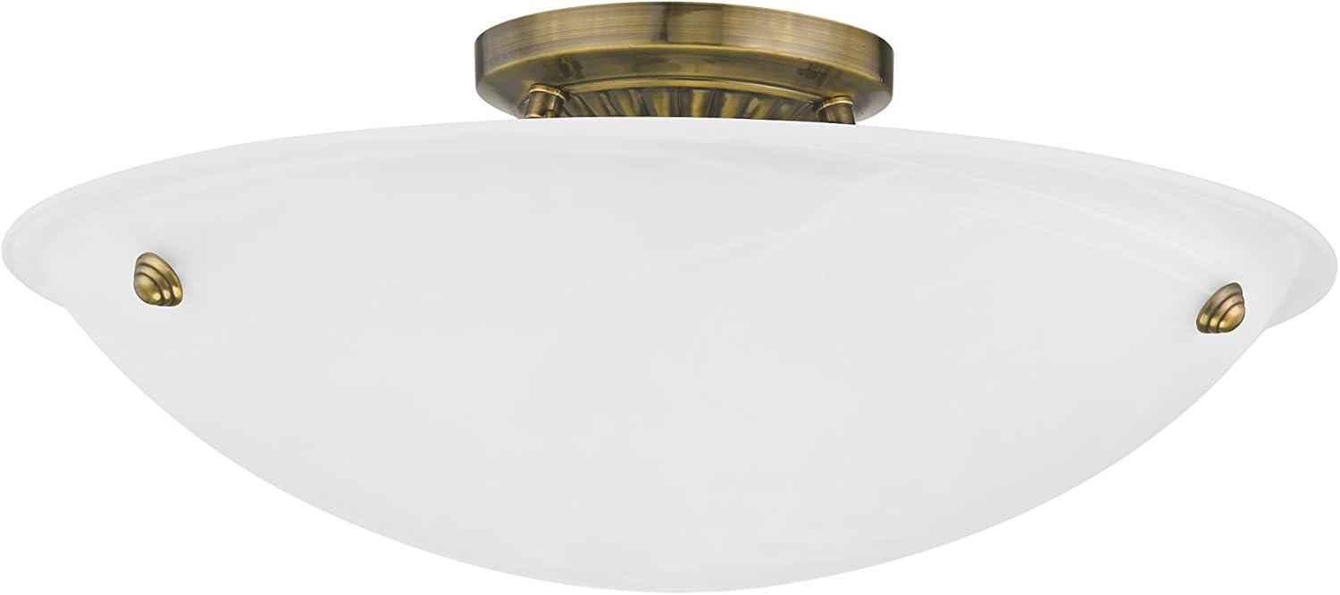 Antique Brass Elegance 3-Light Flush Mount with White Alabaster Glass