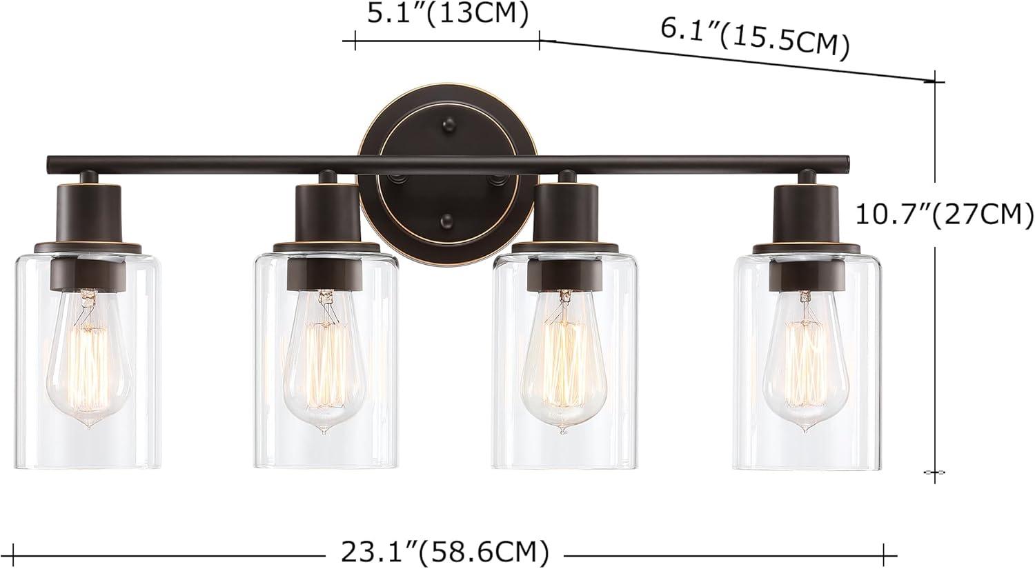 Oil Rubbed Bronze 4-Light Bathroom Vanity Fixture with Clear Glass Shades