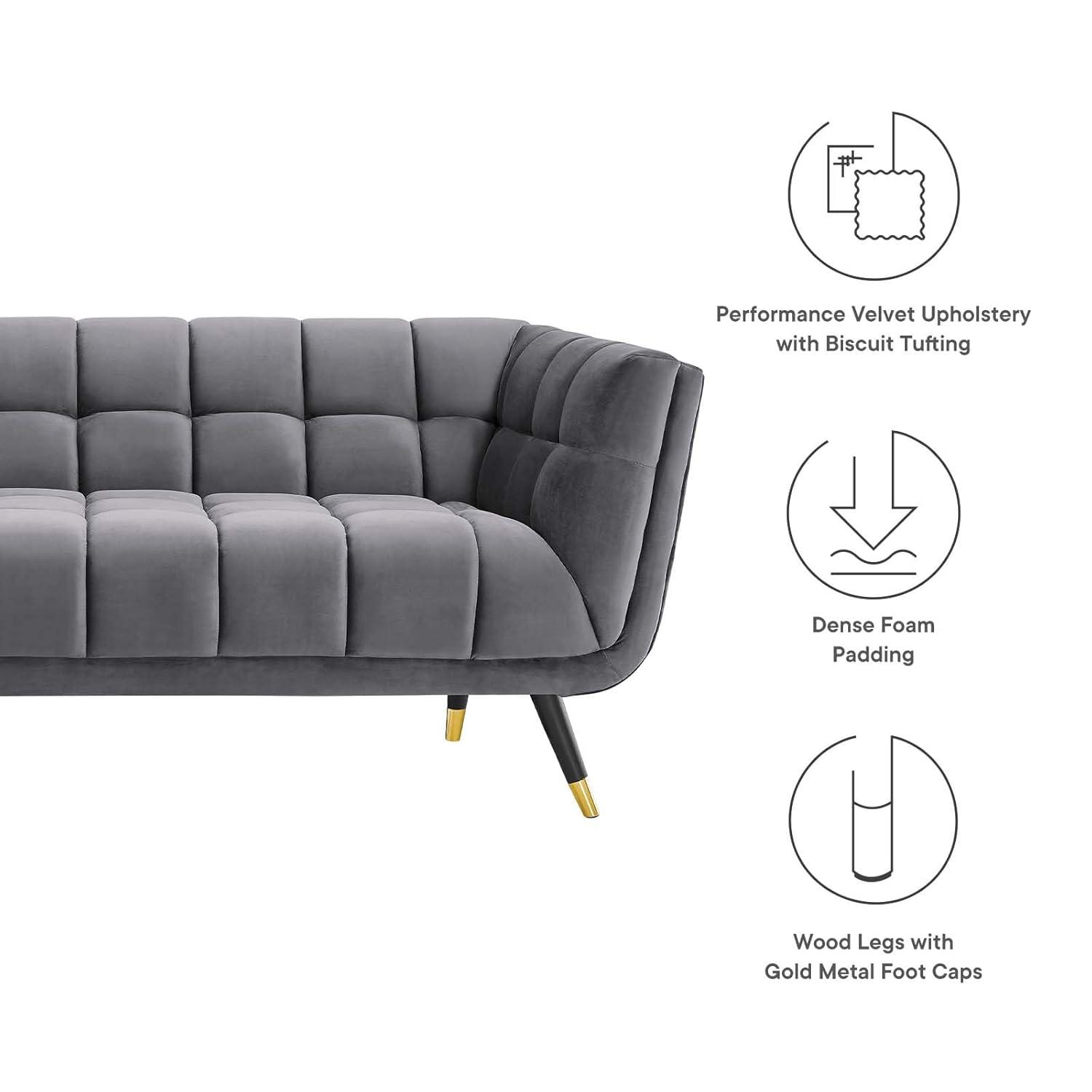 Modway Adept Performance Velvet Tufted Sofa in Gray and Black