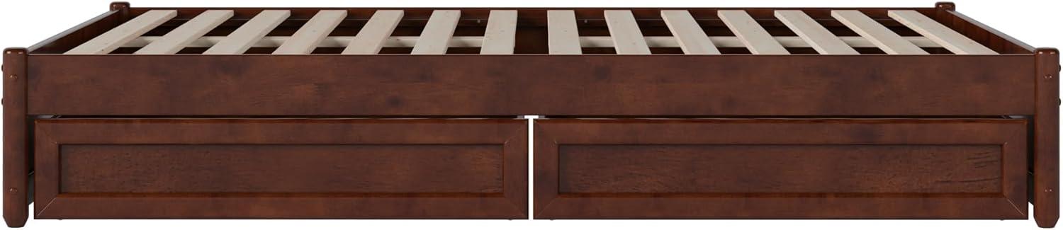 Barcelona Full Solid Wood Panel Platform Bed with Storage Drawers in Walnut