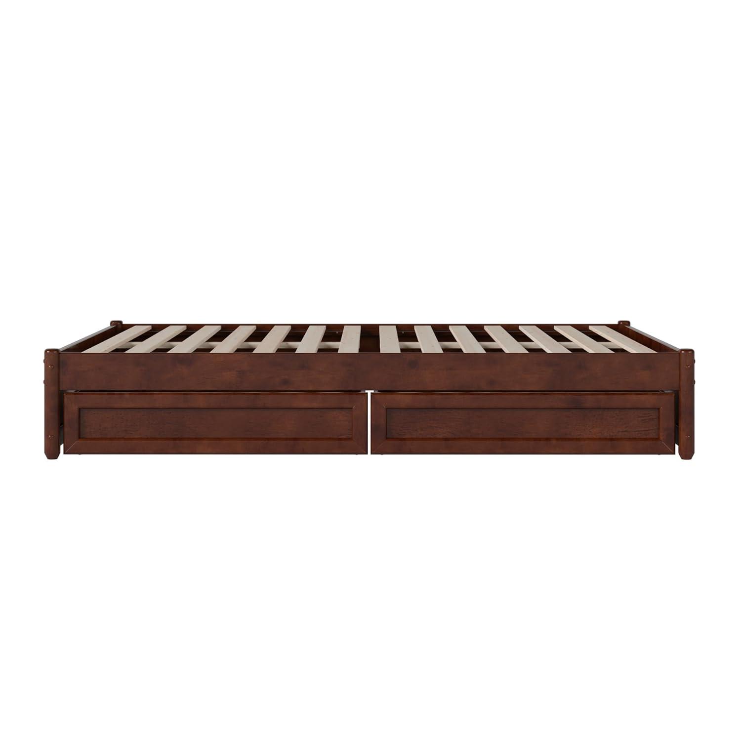 Barcelona Full Solid Wood Panel Platform Bed with Storage Drawers in Walnut