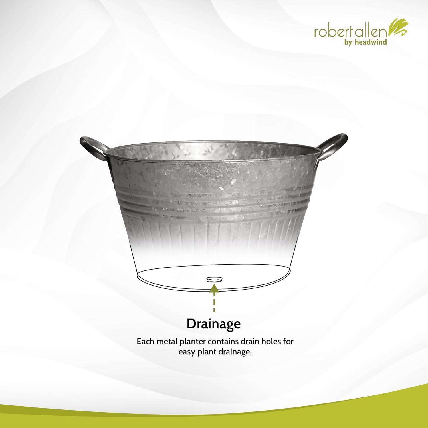 14" Galvanized Silver Round Metal Tub Planter