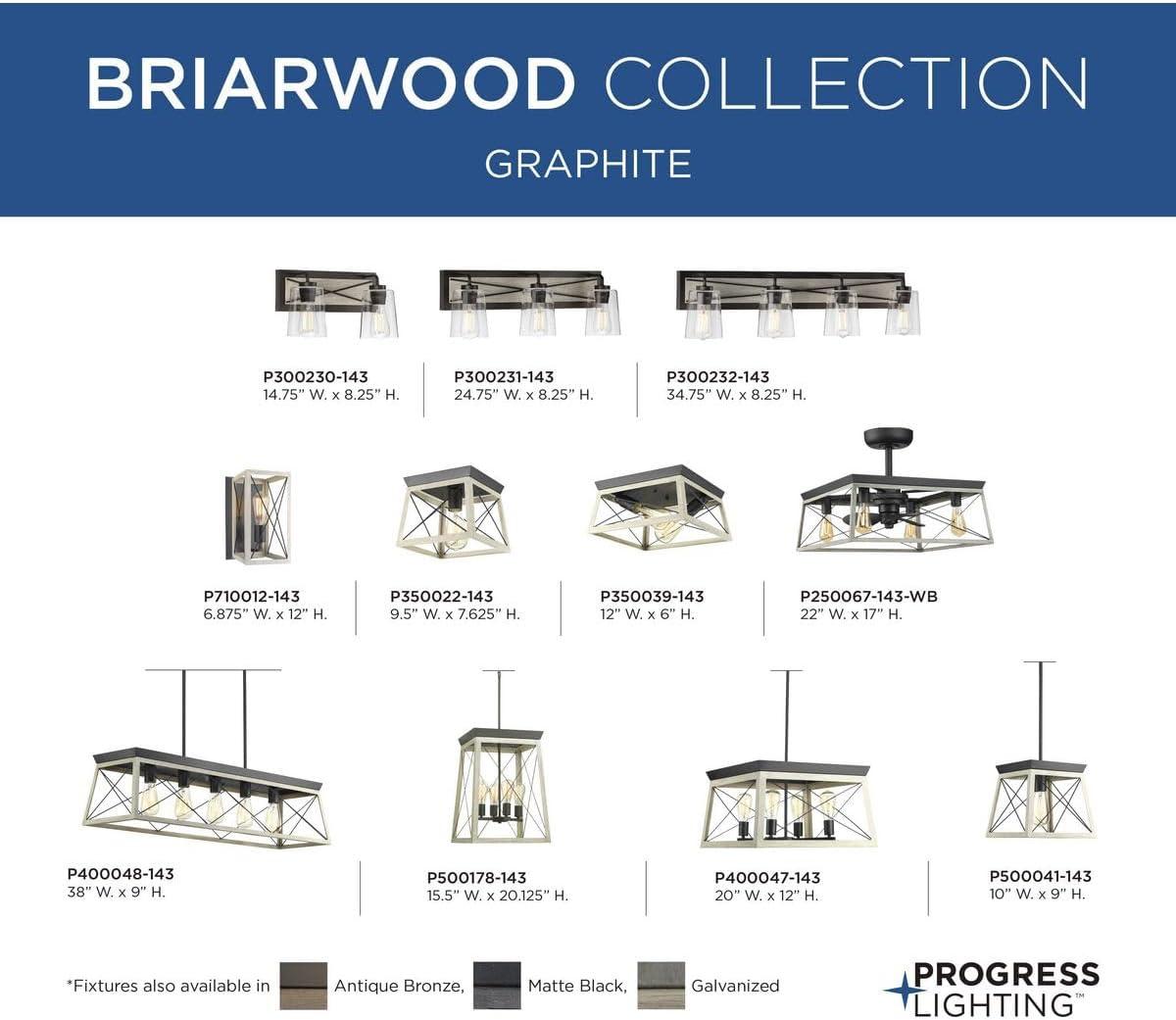 Progress Lighting Briarwood 1-Light Mini-Pendant, Steel, Graphite Finish, Faux-Painted Wood Enclosure