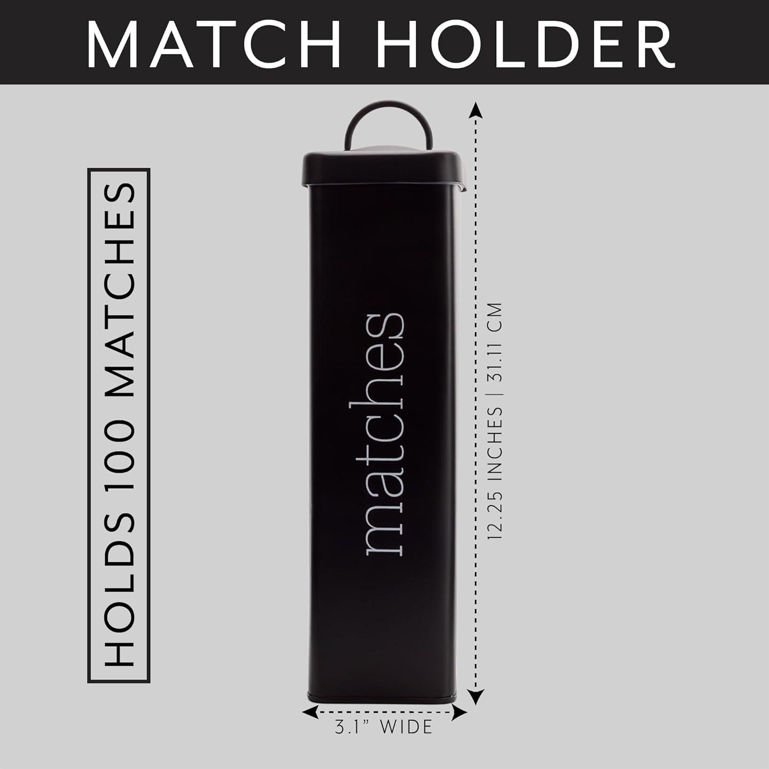 Tall Black Enamel Farmhouse Fireplace Matches Holder