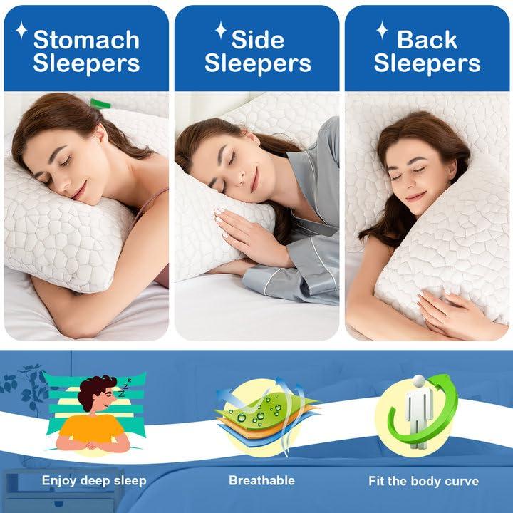 Alwyn Home Set Of 2 Cooling Shredded Memory Foam Pillows For Sleeping, Pillow Cooling Gel Pillows For Hot Sleepers Cool Pillow For Side Back Sleeper, Neck Pain Relief Adjustable Gel Bed Pillow For Hot Sleepers