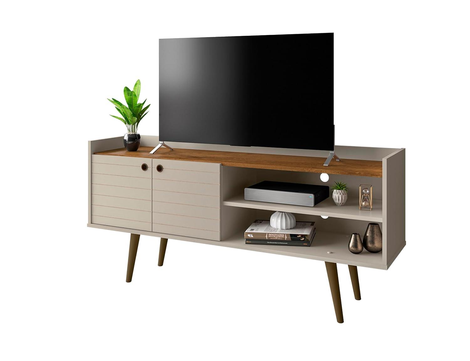 Mueble para TV de Madera Diseñado Bogart en Blanco Roto y Naturaleza