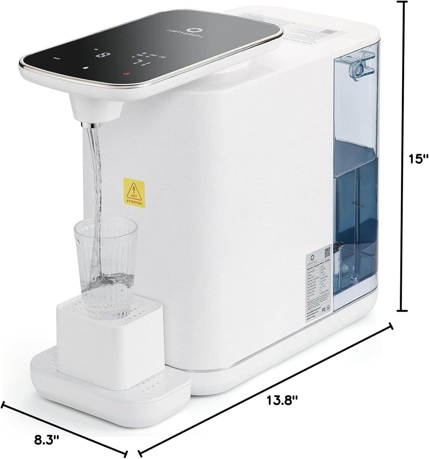 Airthereal 6L Countertop Reverse Osmosis Water Filter, Instant Hot Water Dispenser with Adjustable Water Volume and Temperatures, Child Lock, 5-Stage Purification, 3:1 Low Drain Ratio, Pristine Pro6H