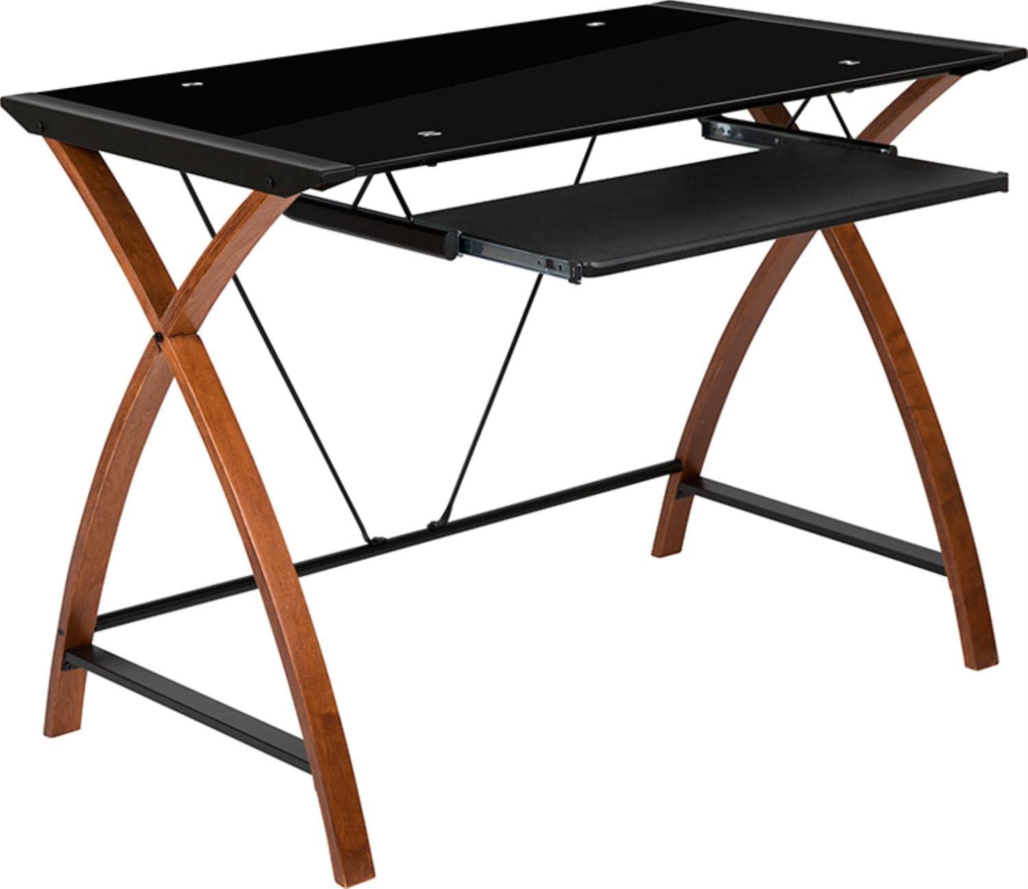 Cherry and Black Contemporary Plywood Computer Desk with Sliding Keyboard Tray