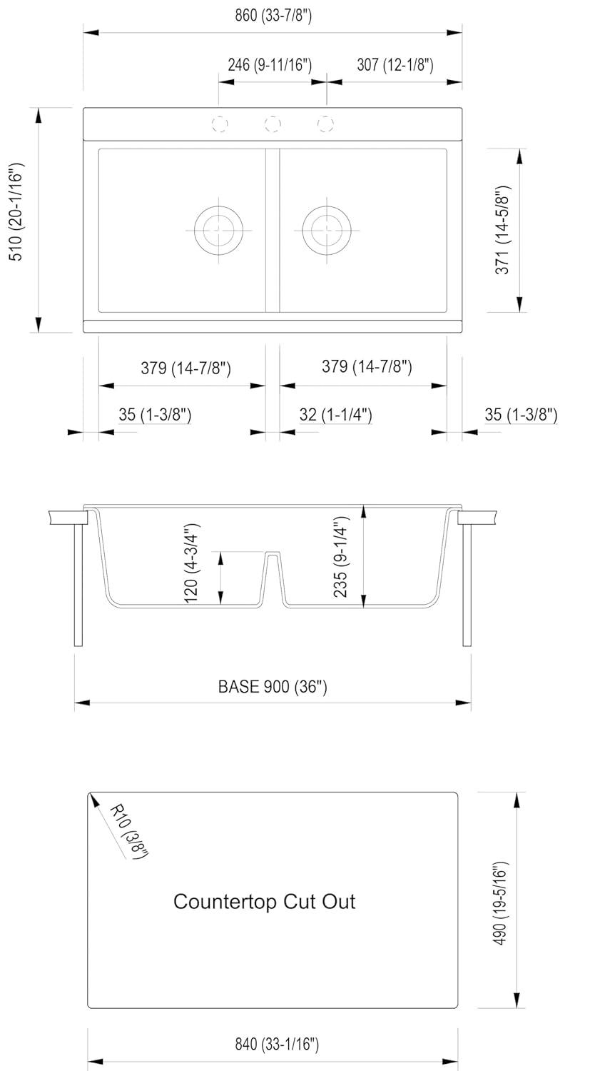 34'' L Double Bowl Granite Kitchen Sink