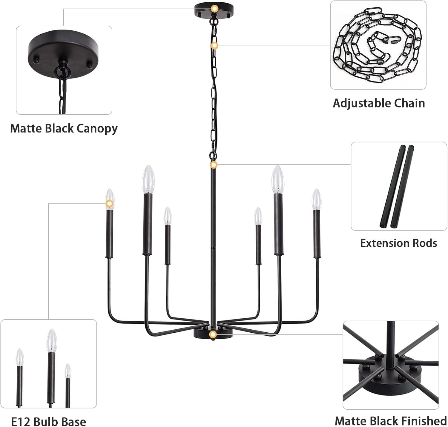 SineRise Black Chandelier, 6-Light Modern Farmhouse Chandelier, Candle Chandelier Light Fixtures, Rustic Industrial Chandelier for Entryway, Bedroom, Foyer and Living Room