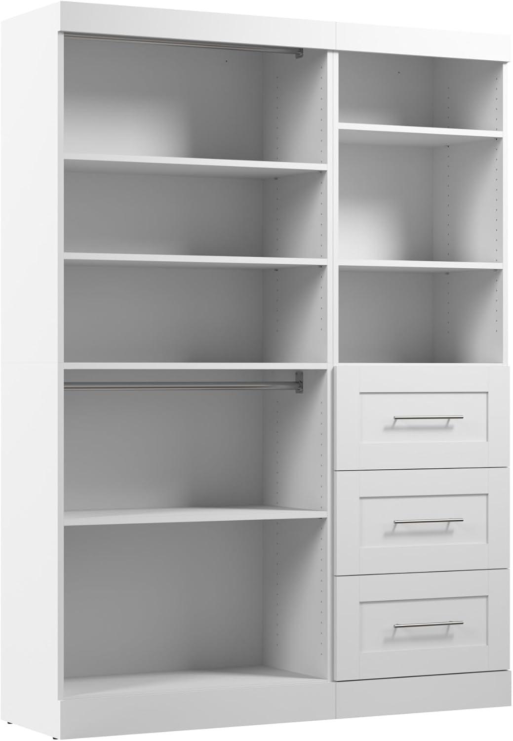 White 61" Closet Organizer System with Drawers and Shelves