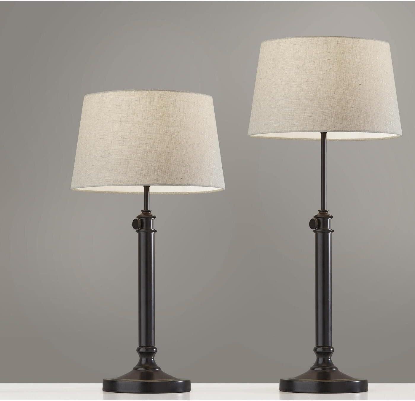 2pc Mitchell Table Lamps Bonus Black - Adesso: Metal Body, Linen Shade, No Assembly Required, UL Listed