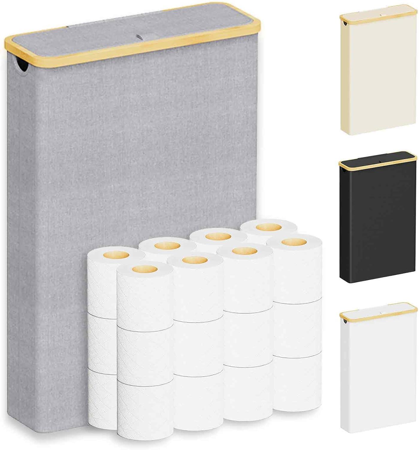 Extra Large Toilet Paper Storage With Lid, Holds Up To 24 Regular Rolls Or 18 Mega Rolls, Slim Basket Holder Bin Container For Bathroom Accessories Organizer