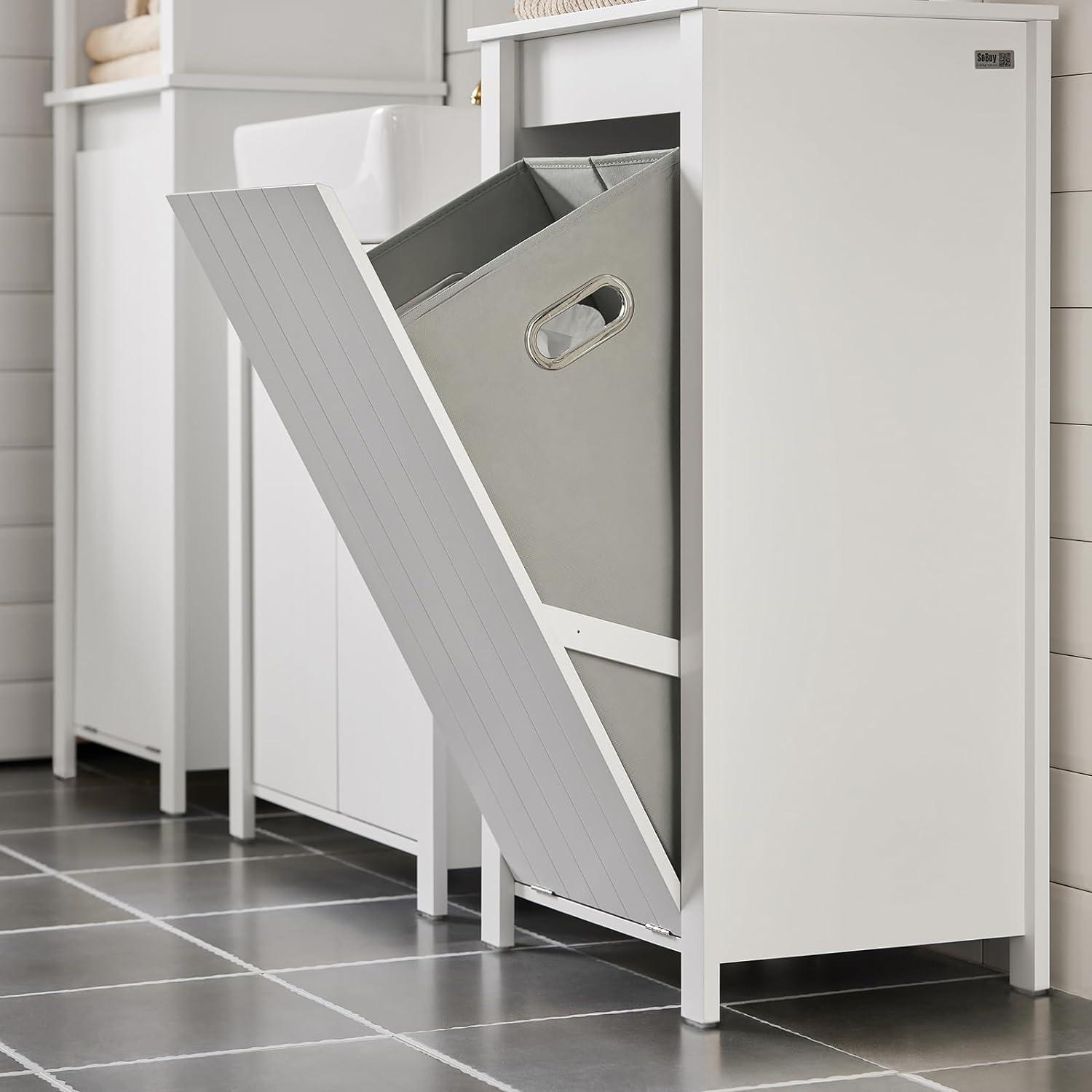 White MDF Tilt-Out Laundry Hamper with Removable Basket