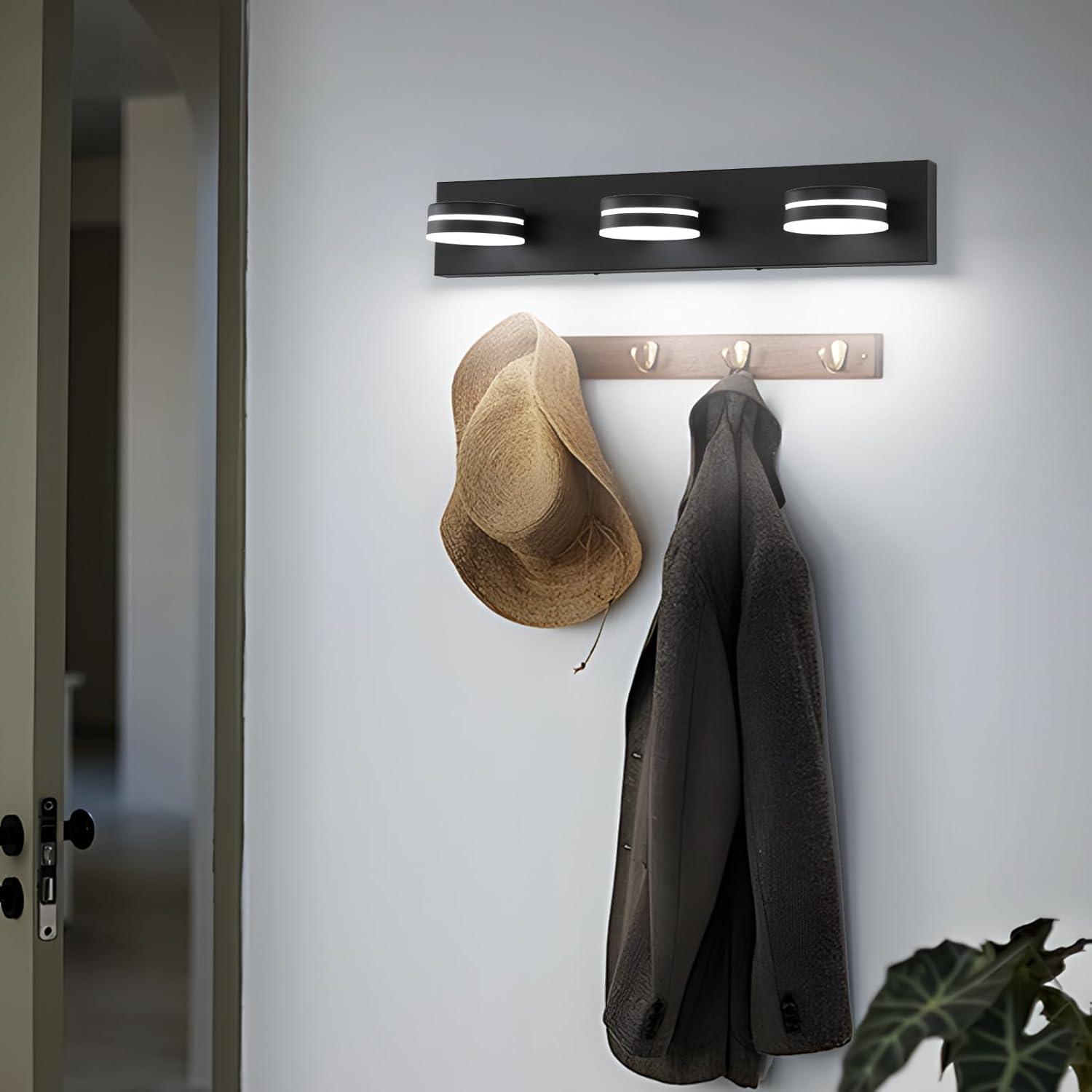 3-Light Bathroom Vanity Light Over Mirror, (24inch Dimmable) Matte Black LED Vanity Lighting Fixtures, Modern Bathroom Wall Light Fixtures with 360°Rotating Lamp Head (Cool White 5500K)