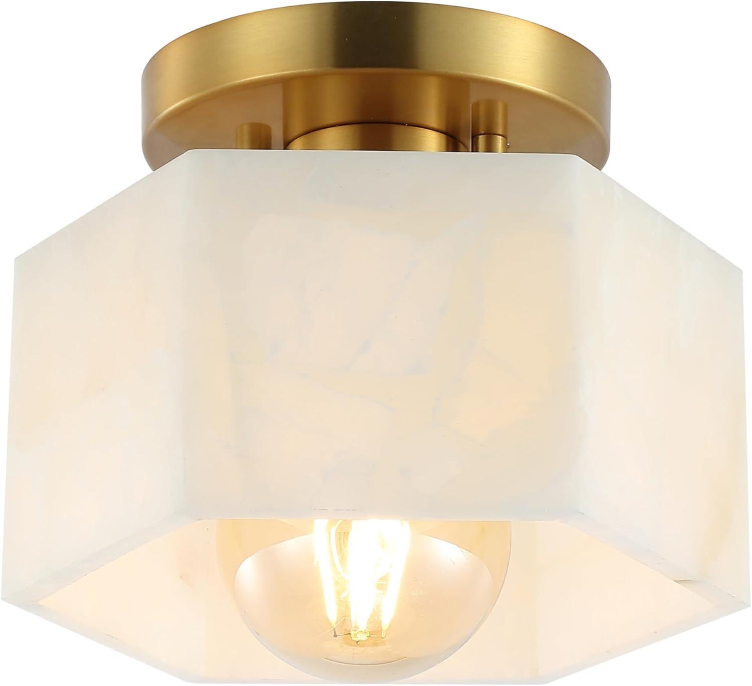 Tessa 8" White Marbling Brass LED Semi Flush Mount Light