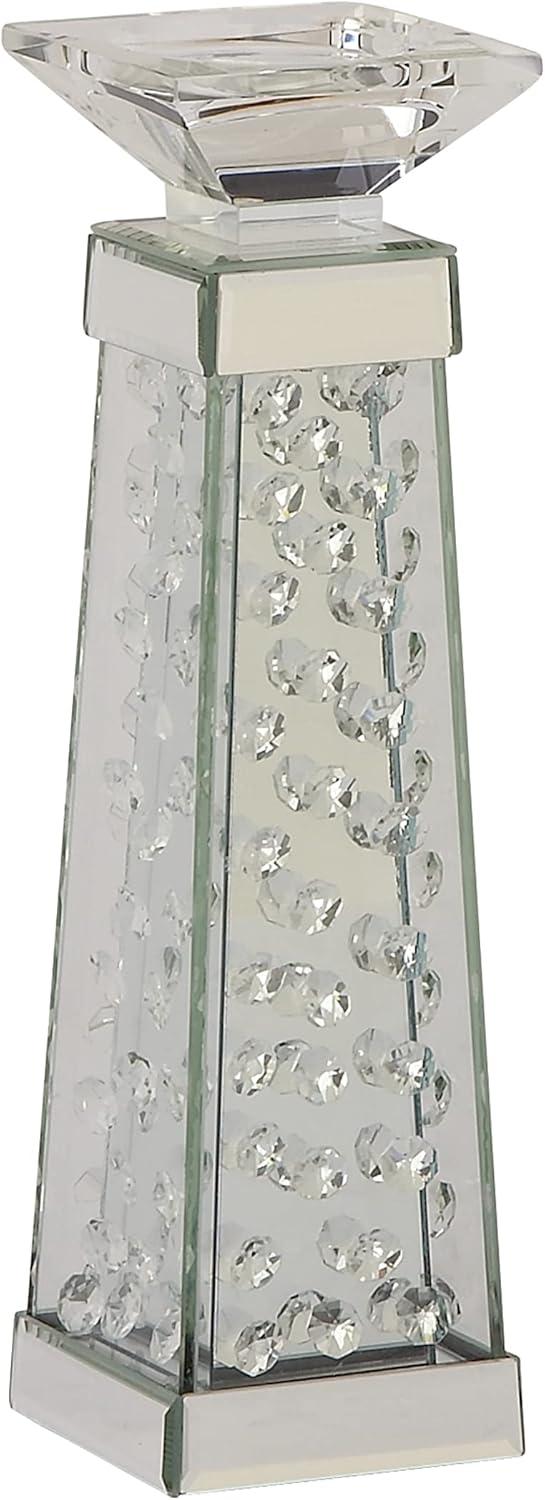 House of Hampton® Glass Pillar Silver Hurricane Lamp with Mirrored Accents