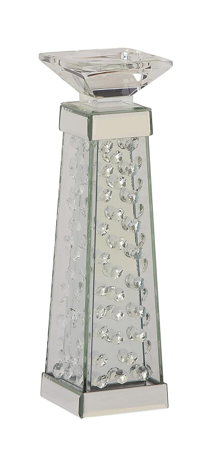 House of Hampton® Glass Pillar Silver Hurricane Lamp with Mirrored Accents