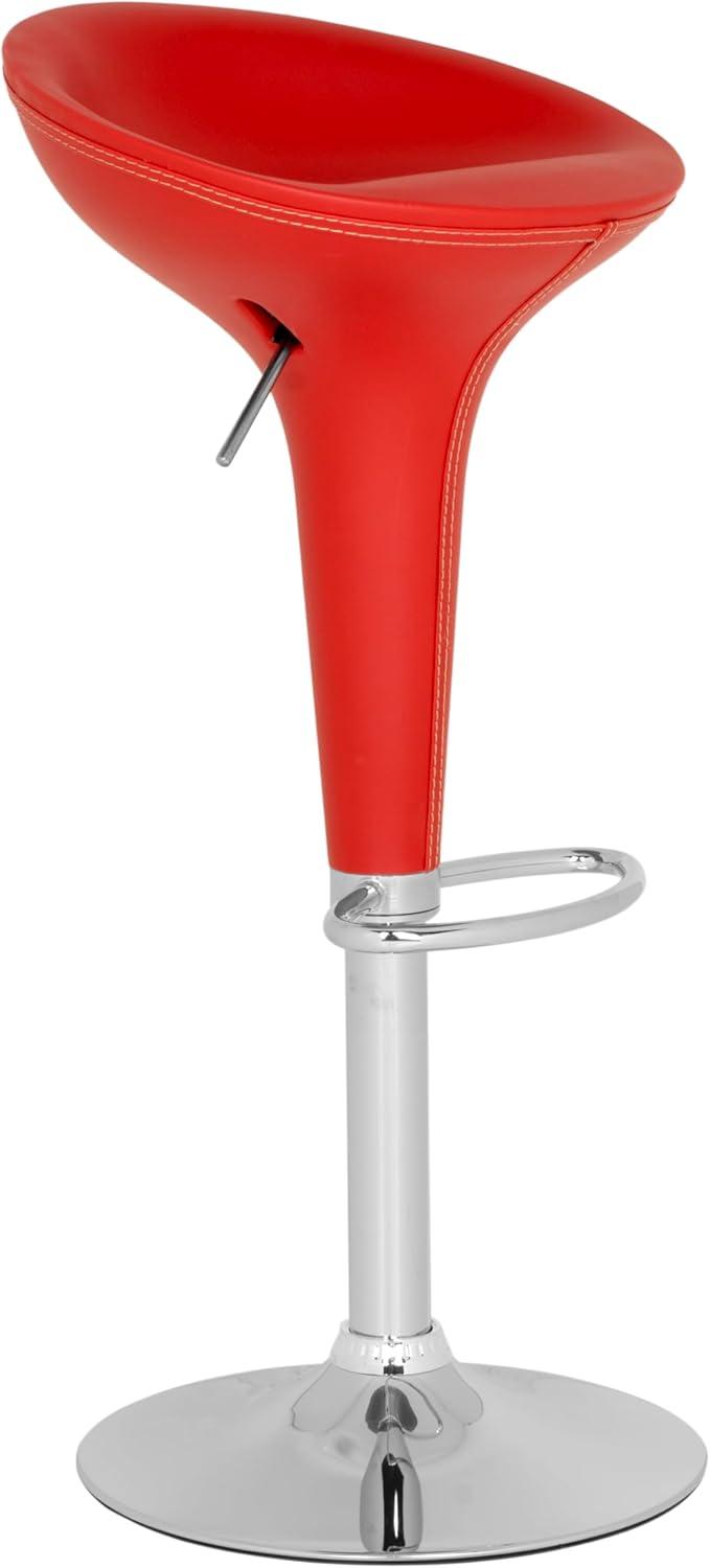 Transitional Tulip Red Leather Swivel Adjustable Bar Stool