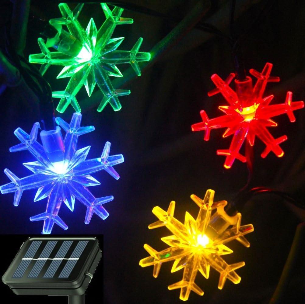 Multicolor Solar Powered LED Snowflake Christmas String Lights