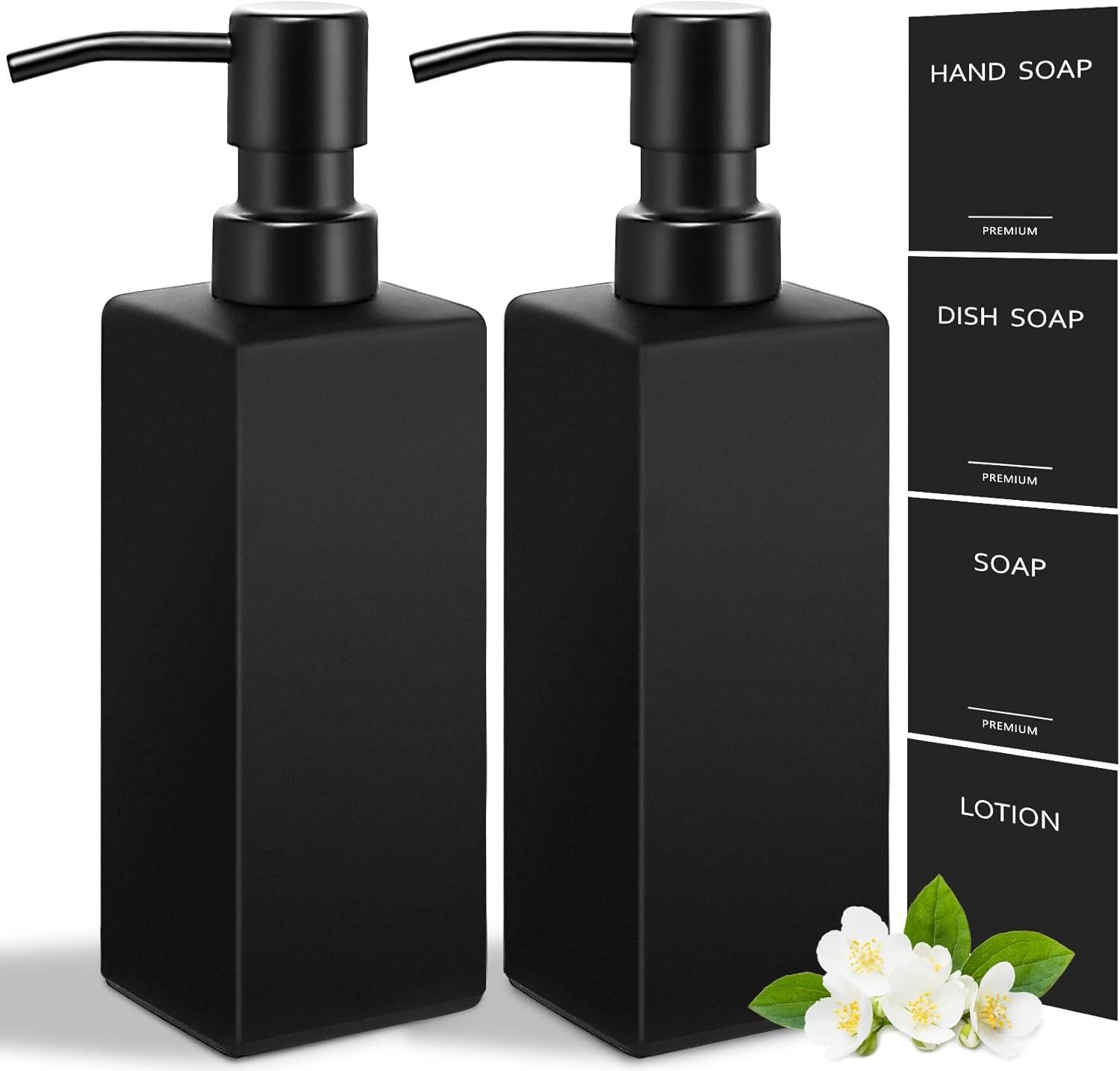 GM GMISUN Black Glass Soap Dispenser with Tray,Hand and Dish Soap Dispenser Set for Bathroom 12oz