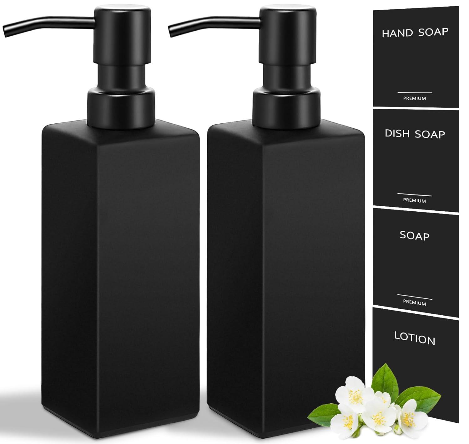 GM GMISUN Black Glass Soap Dispenser with Tray,Hand and Dish Soap Dispenser Set for Bathroom 12oz