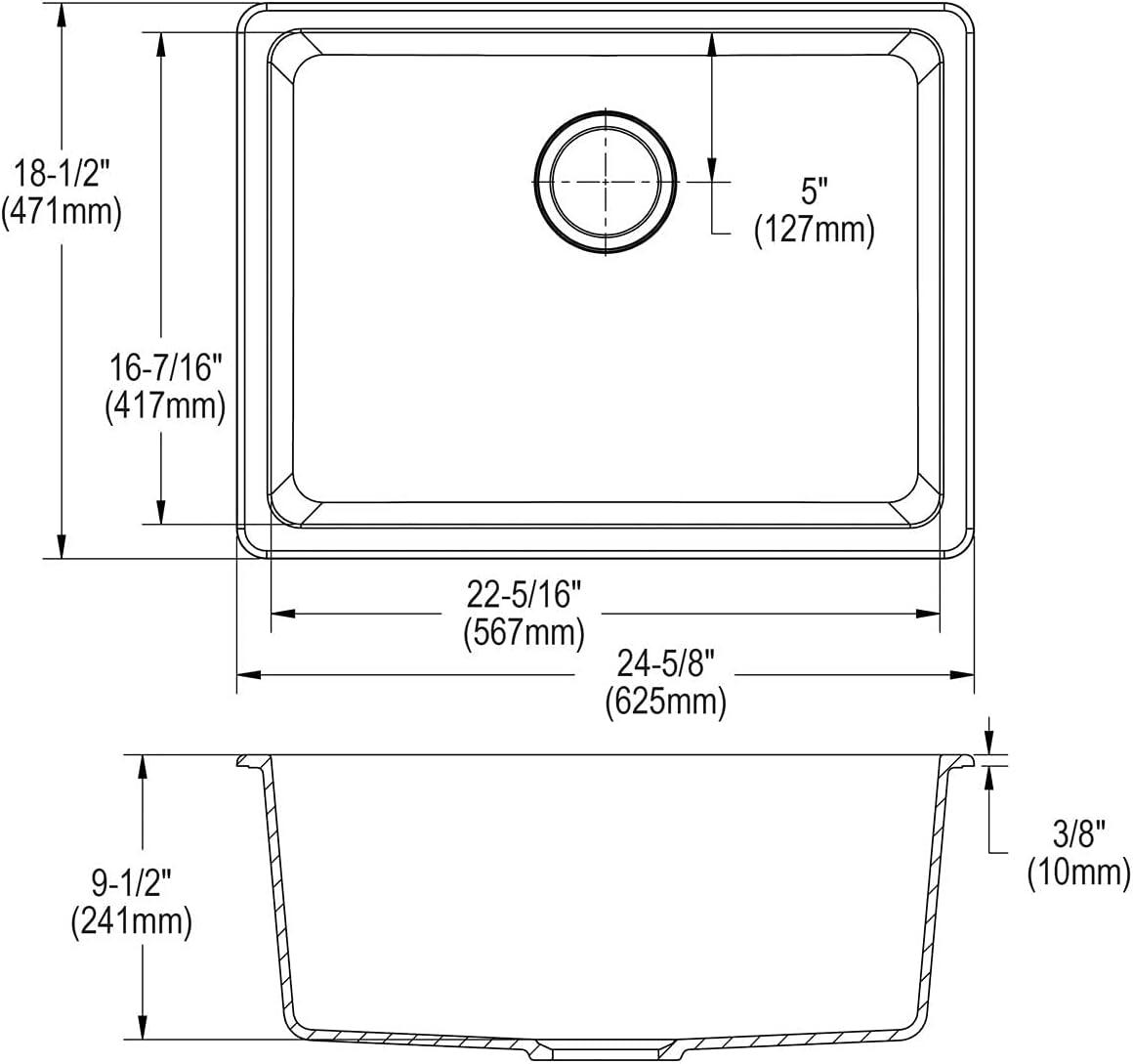 Elkay Quartz Classic 24" Rectangular Undermount Single Bowl Kitchen Sink,White