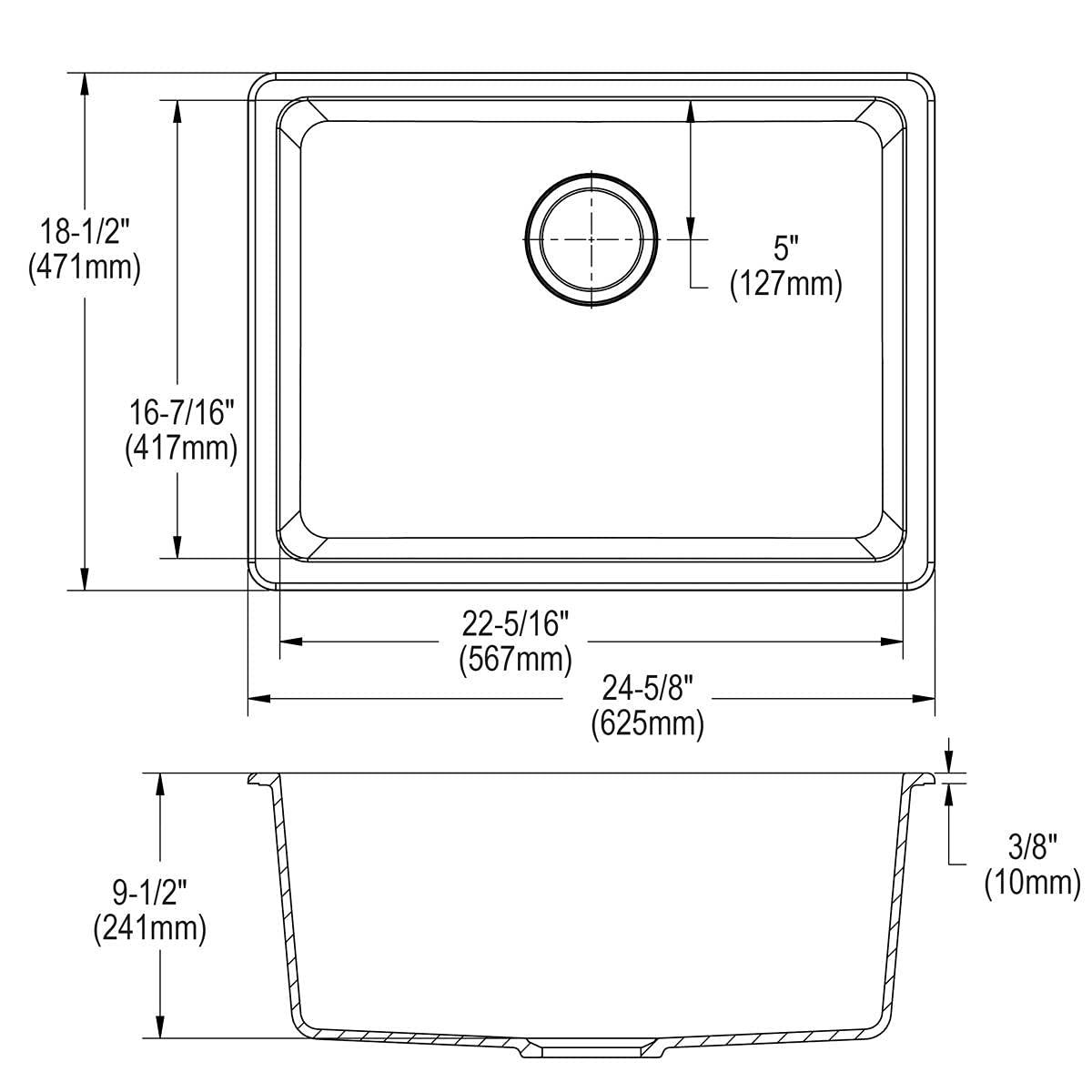 Quartz Classic 24-5/8" x 18-1/2" x 9-1/2" Undermount Kitchen Sink