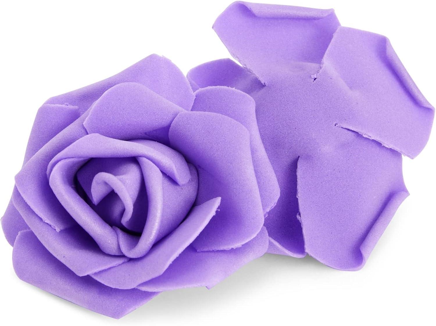 Juvale 100 Pack Purple Artificial Flowers, Bulk Stemless Fake Foam Roses for Wedding, Decorations, Bouquets, 3 in